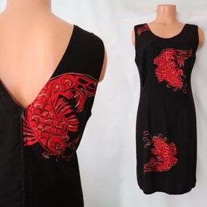 VINTAGE sheath dress fish novelty print tropical exotica 1990s M